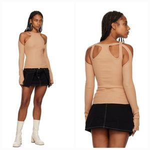 DION LEE Tan Shift Loop Long Sleeve T-Shirt XS NWT